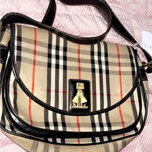 Vintage Burberry Tan and Black Plaid Shoulder Bag/Crossbody bag